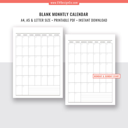 Blank Monthly Calendar Printable, Monthly Planner, Planner Inserts ...