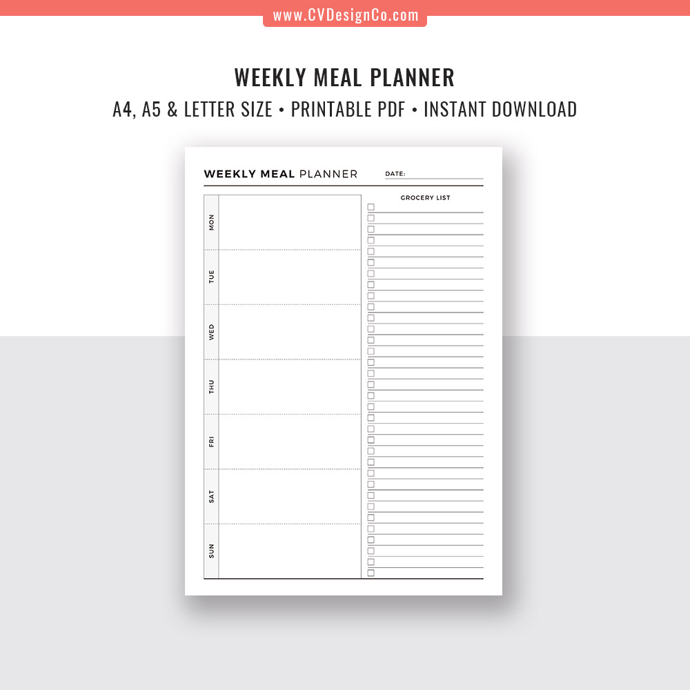 Meal Plan and Grocery List PDF, Free Printable