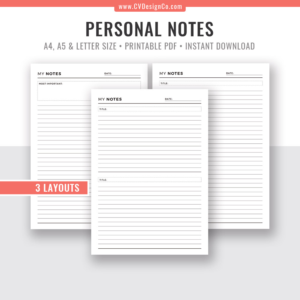 PRINTED Notes Planner Refill Pages A5 Printed Planner 